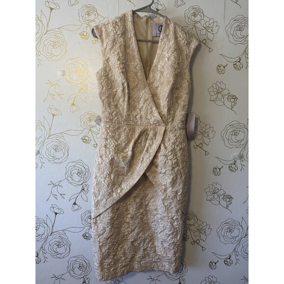New JS Collections Dress Size 4 Champagne Emery Faux Wrap Cocktail 045 - Picture 4 of 10